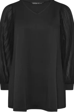 Pleated Sleeve V-Neck Top