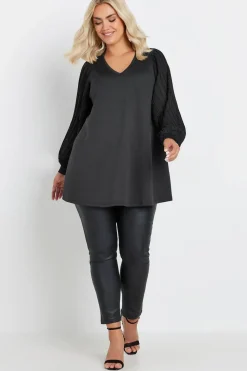 Pleated Sleeve V-Neck Top
