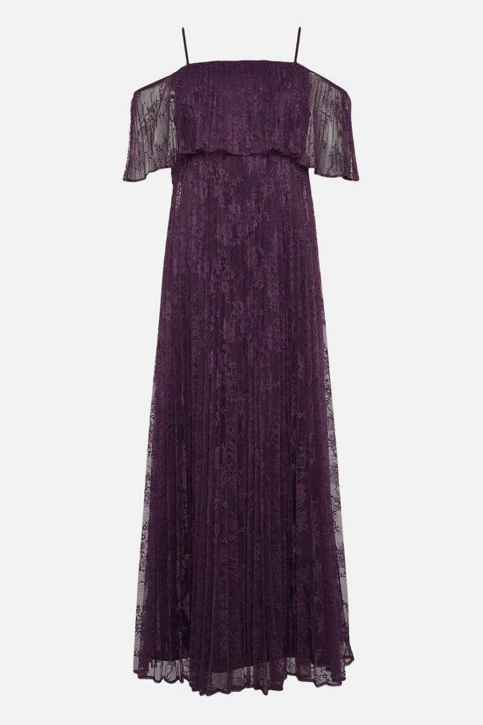 Pleated Strappy Tiered Lace Maxi Dress