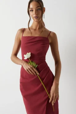 Pleated Strappy Wrap Over Satin Bridesmaids Dress