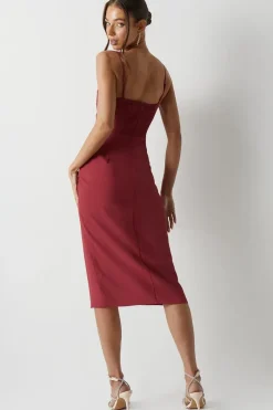 Pleated Strappy Wrap Over Satin Bridesmaids Dress