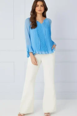 Pleated Tie Neck Blouse