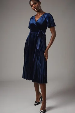 Pleated Velvet Wrap Dress