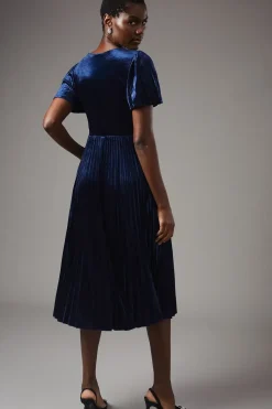 Pleated Velvet Wrap Dress