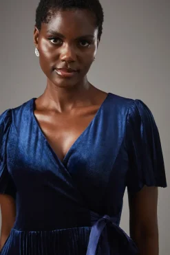 Pleated Velvet Wrap Dress