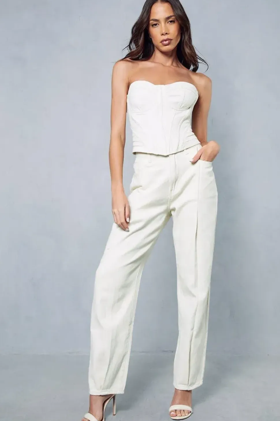 Pleat Front Straight Leg Denim Jeans