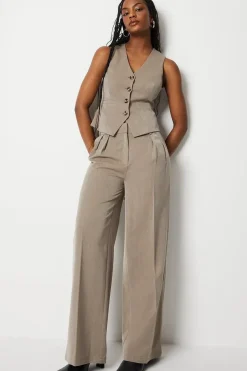 Pleat Front Wide Leg Trousers