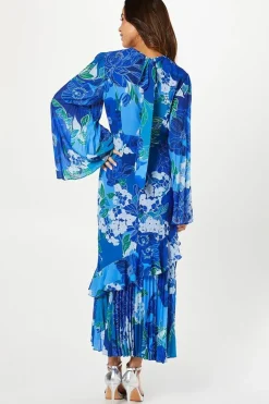 Pleat Mix Printed Long Sleeve Midaxi Wedding Guest Dress