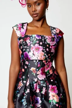 Pleat Shoulder Placement Midi Dress
