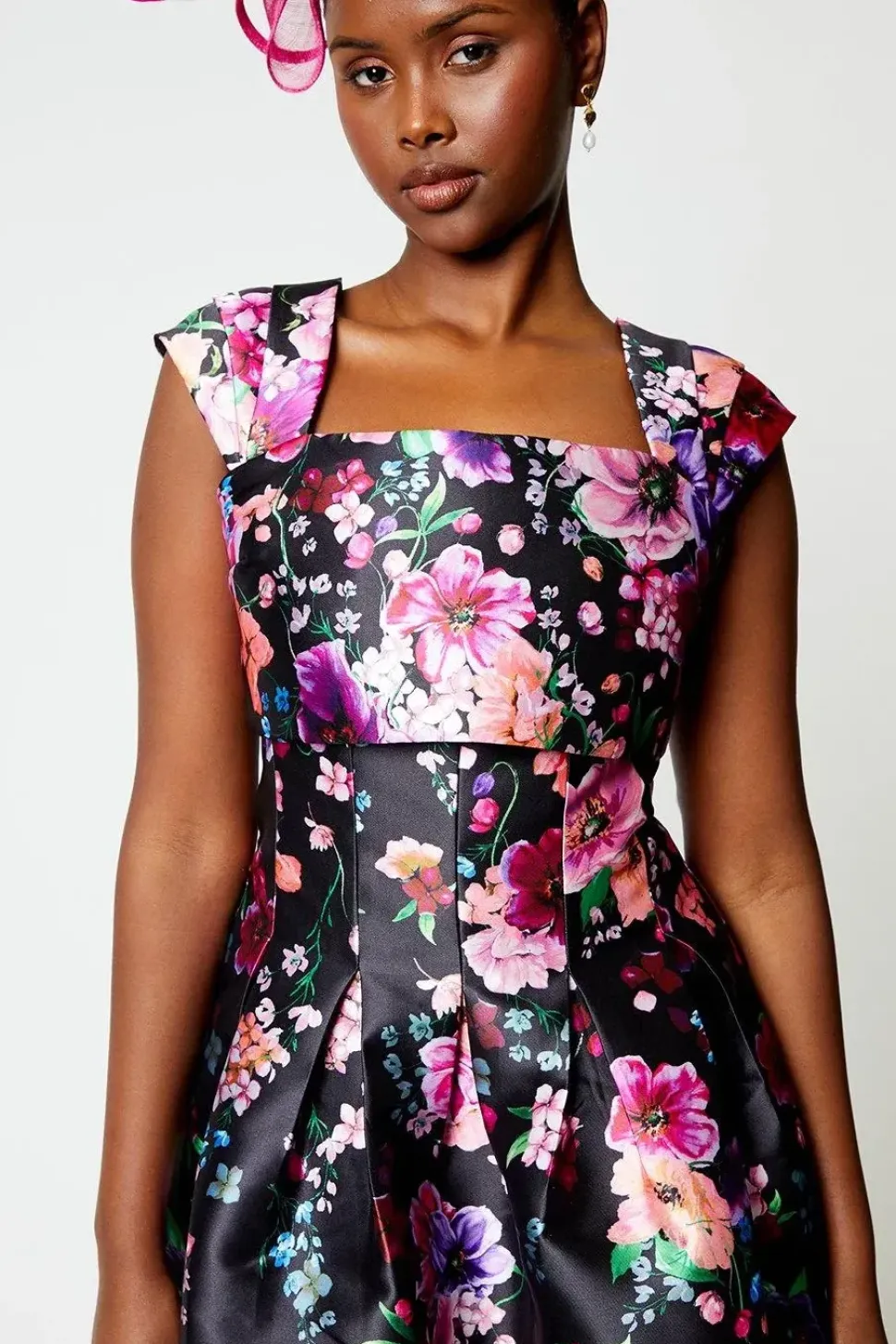 Pleat Shoulder Placement Midi Dress