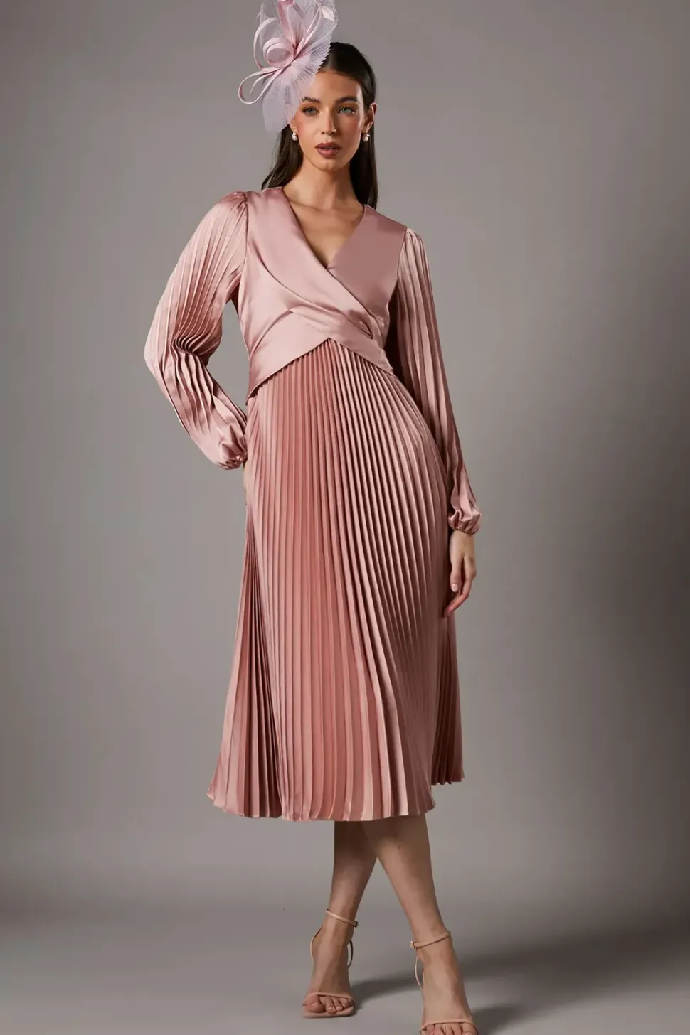 Pleat Skirt Satin Maxi Dress