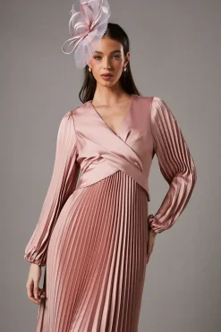 Pleat Skirt Satin Maxi Dress