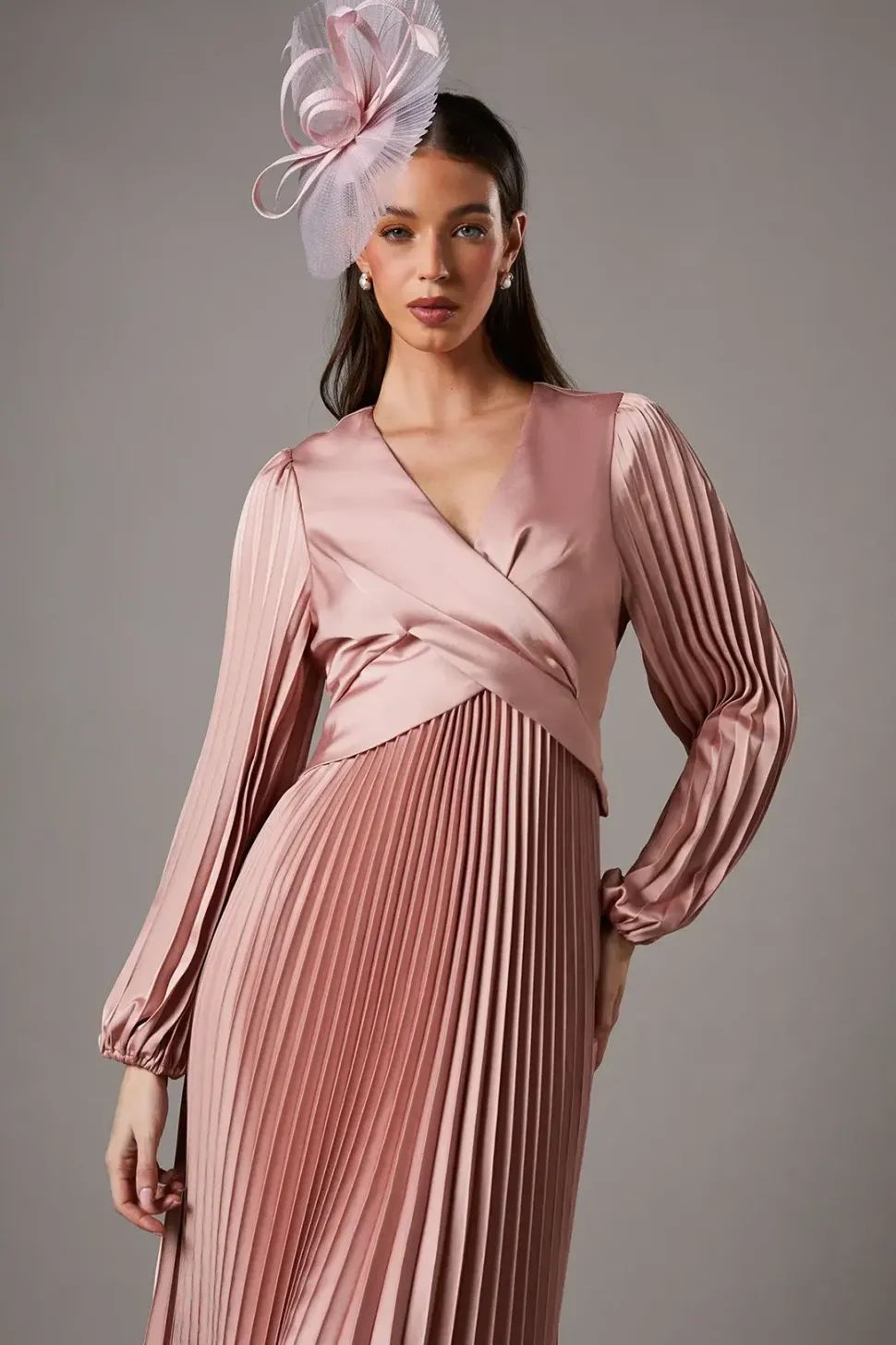 Pleat Skirt Satin Maxi Dress