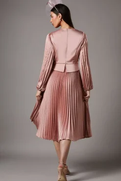 Pleat Skirt Satin Maxi Dress