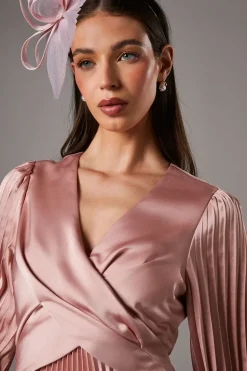 Pleat Skirt Satin Maxi Dress