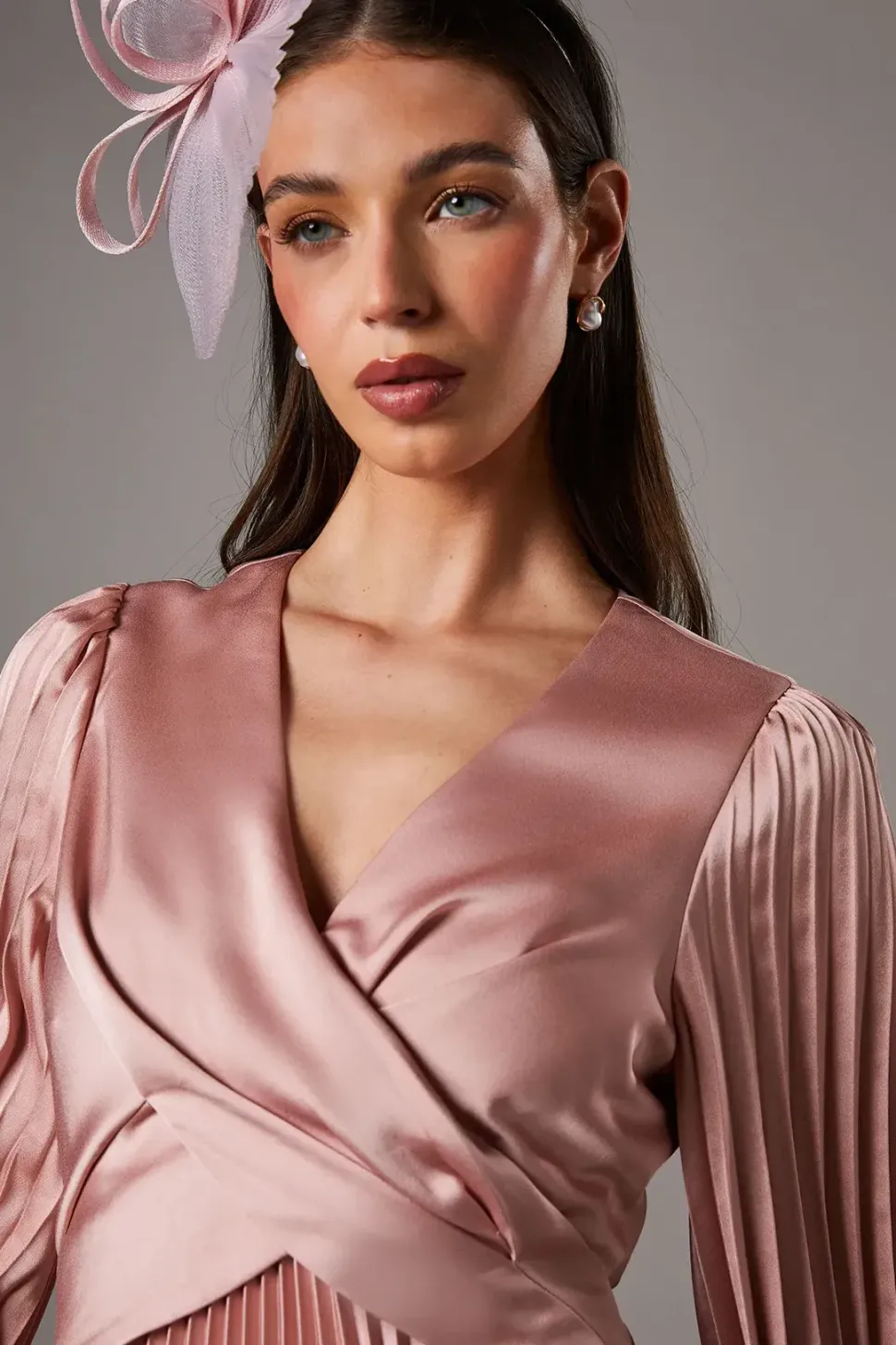 Pleat Skirt Satin Maxi Dress