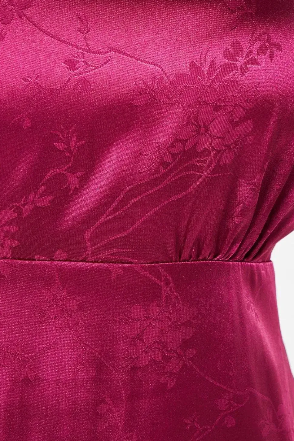 Pleat Sleeve Jacquard Satin Midi Dress