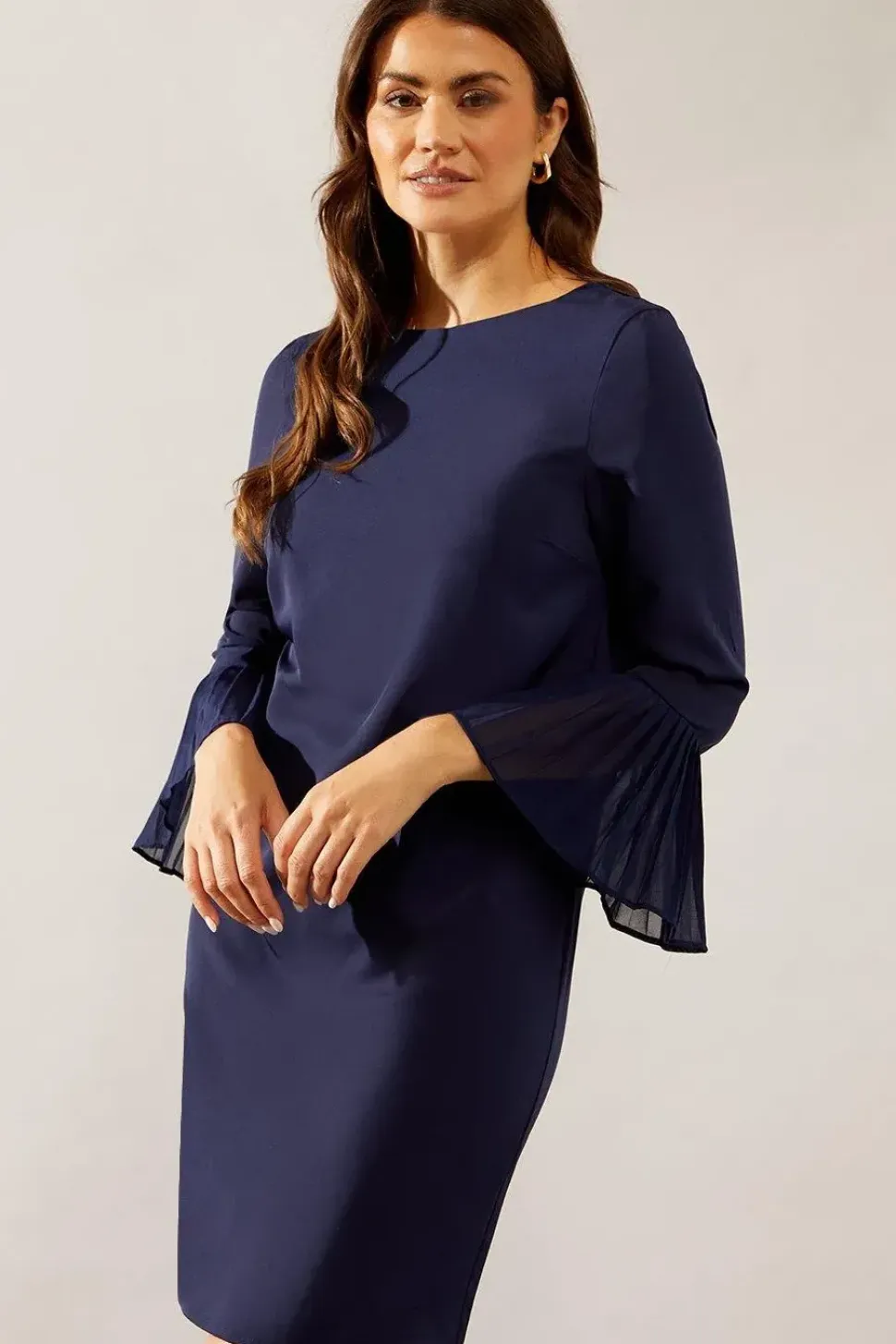 Pleat Sleeve Shift Dress