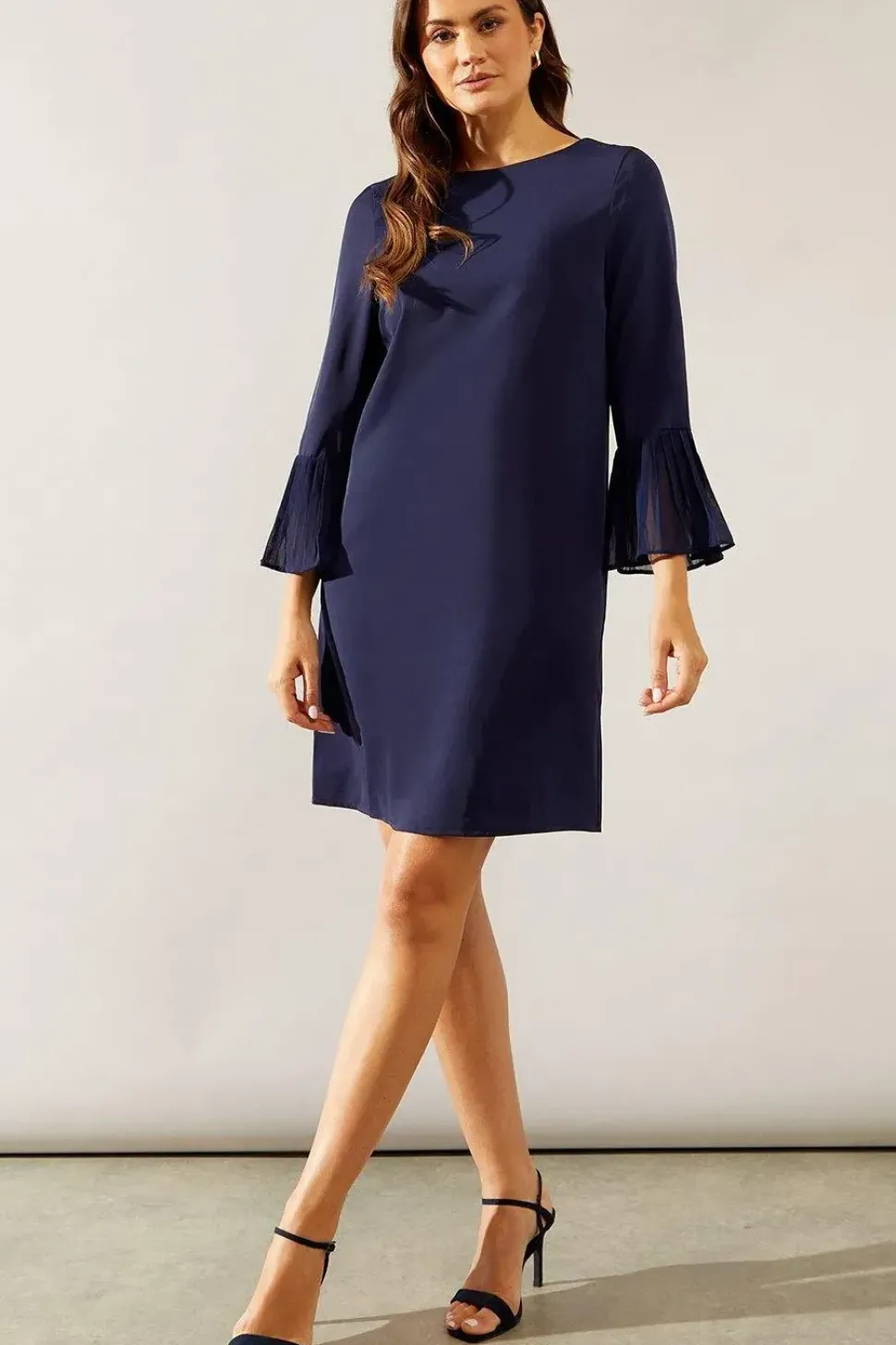 Pleat Sleeve Shift Dress