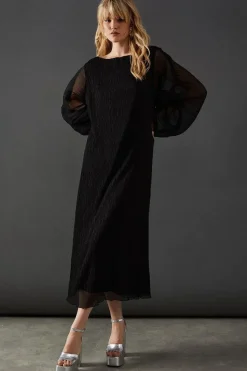 Plisse Batwing Midi Dress