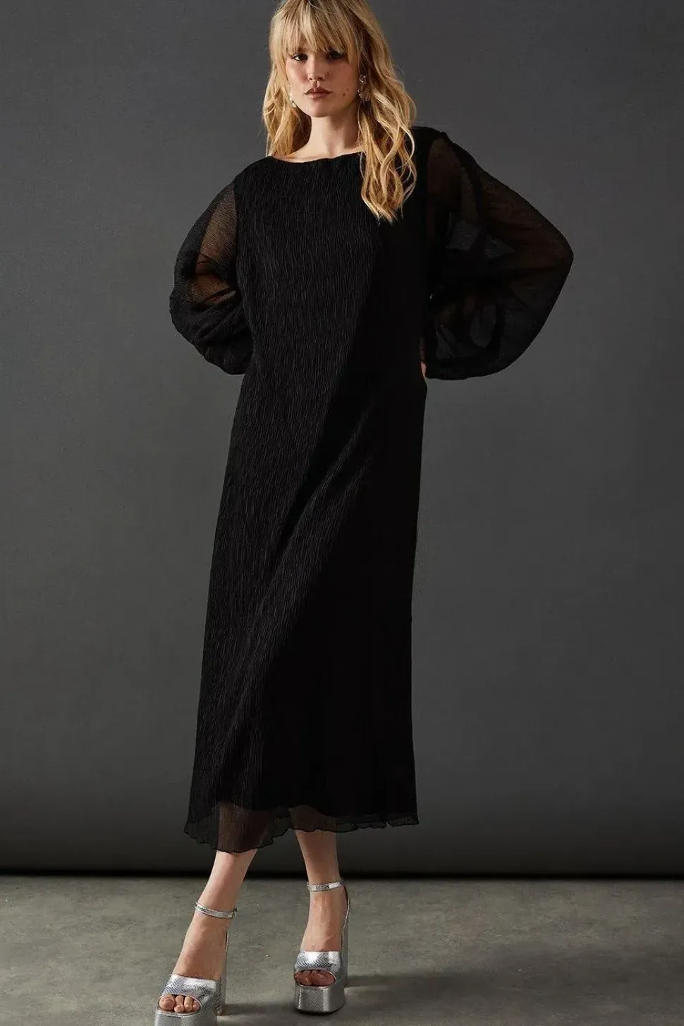 Plisse Batwing Midi Dress