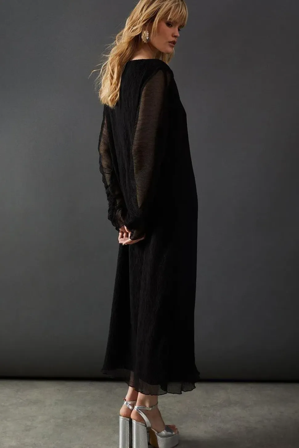 Plisse Batwing Midi Dress