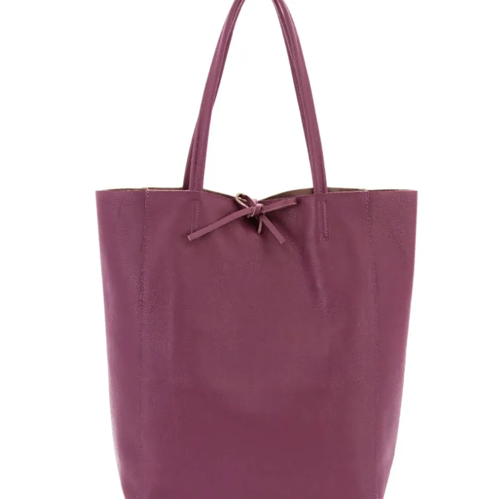 Plum Pebbled Leather Tote Shopper | BRILX