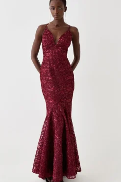 Plunge Neck Bodycon Fishtail Maxi Dress