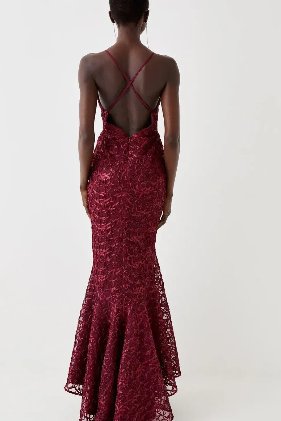 Plunge Neck Bodycon Fishtail Maxi Dress
