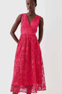 Plunge Neck Midi Dress In Lace