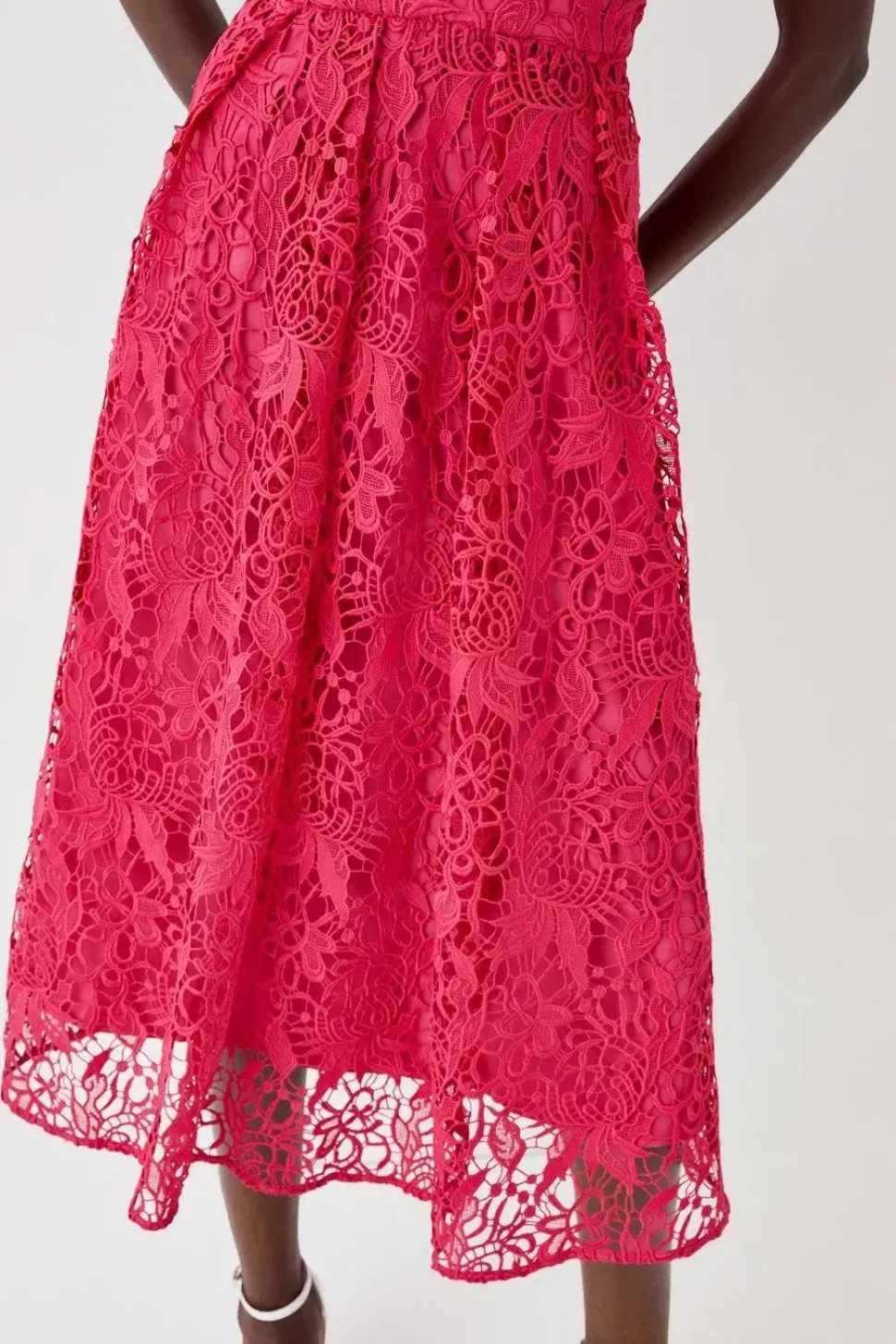 Plunge Neck Midi Dress In Lace