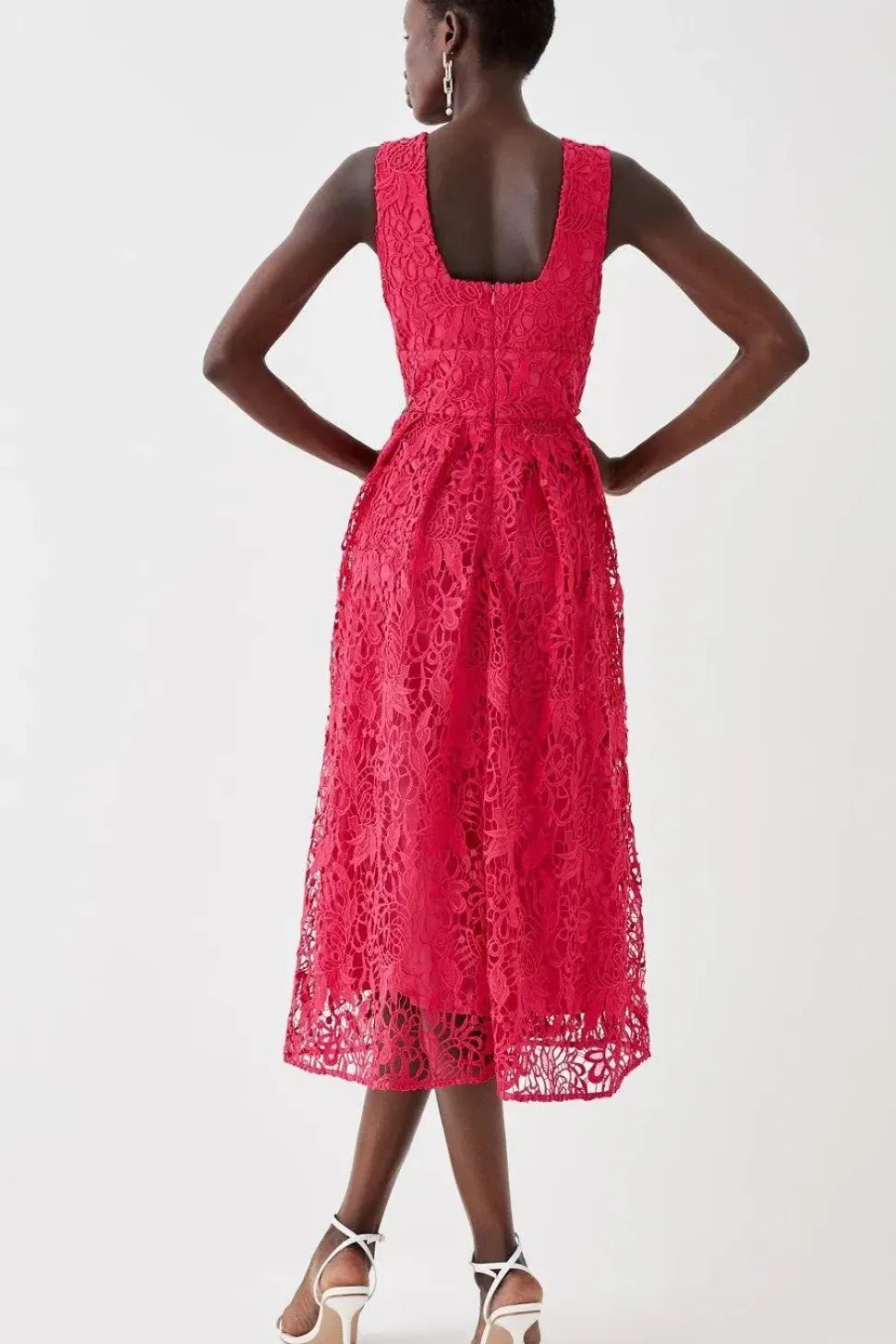 Plunge Neck Midi Dress In Lace