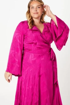 Plus Angel Sleeve Wrap Midi Dress