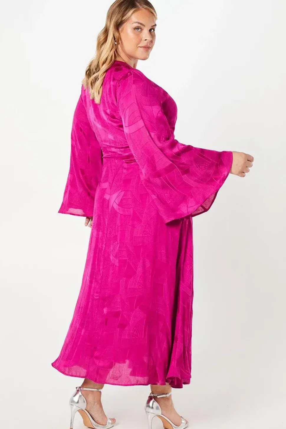 Plus Angel Sleeve Wrap Midi Dress
