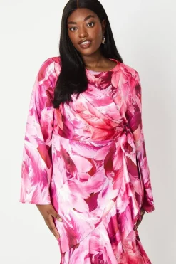 Plus Asymmetric Drape Ruffle Midi