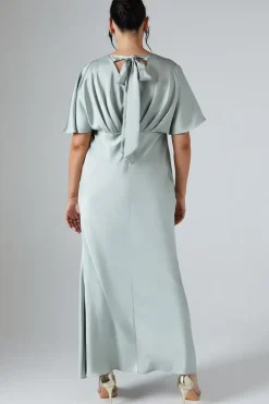 Plus Batwing Sleeve Satin Fishtail Maxi Bridesmaid Dress