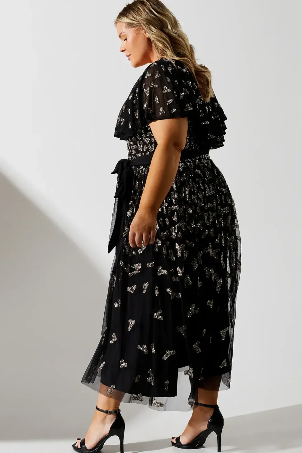 Plus Cape Detail Embellished Midi Dress