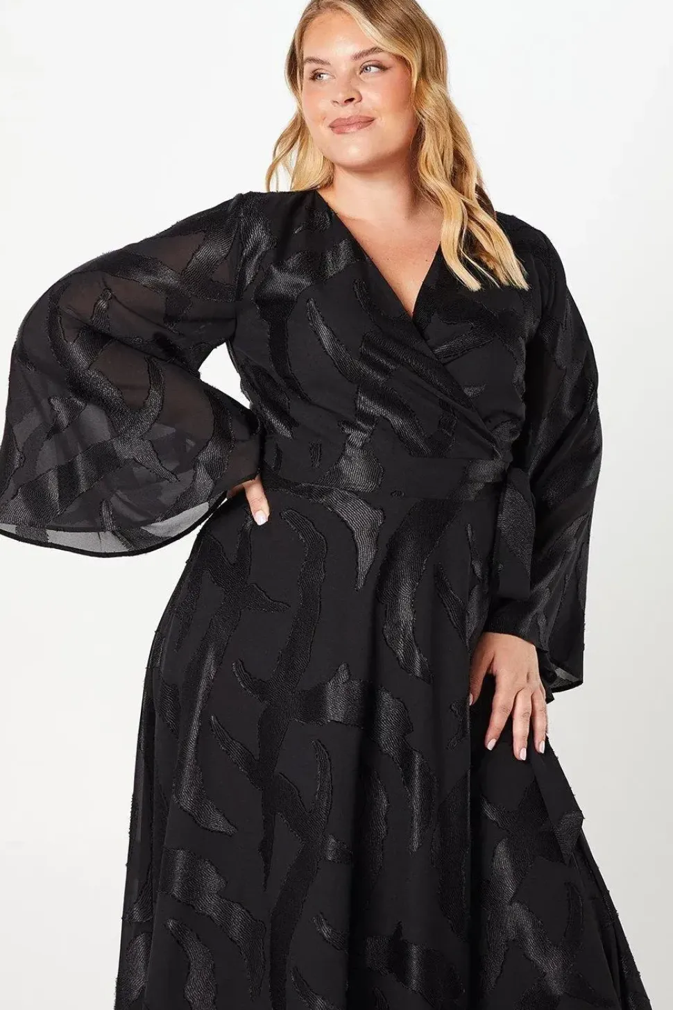 Plus Dip Hem Wrap Midi Dress