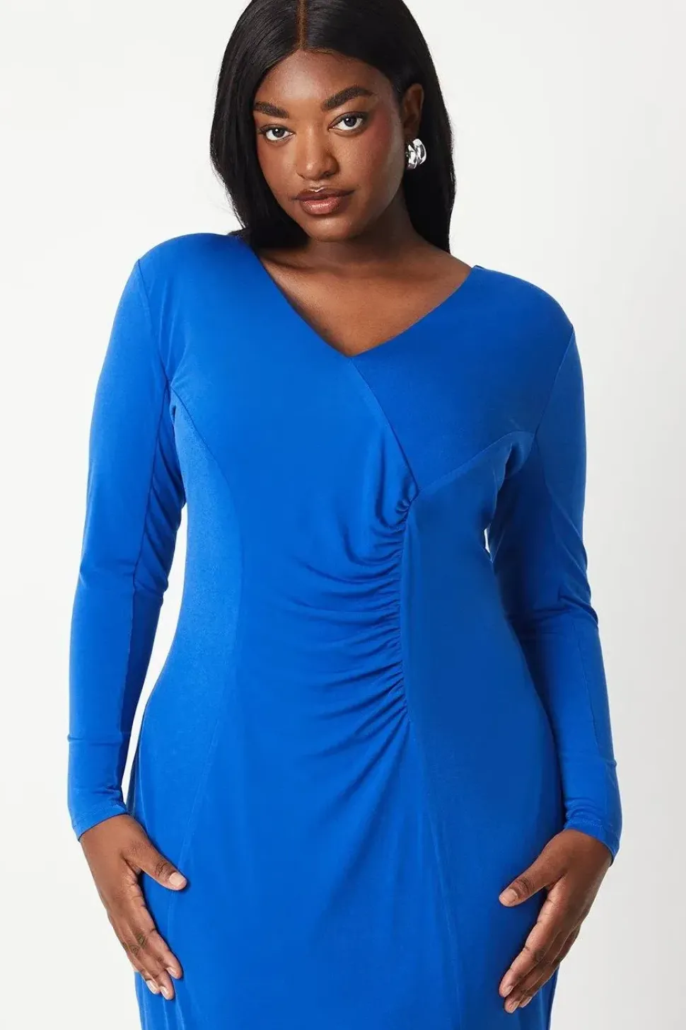 Plus Drape Front Jersey Midi Dress
