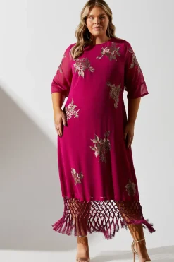 Plus Fringe Hem Embellished Shift Dress