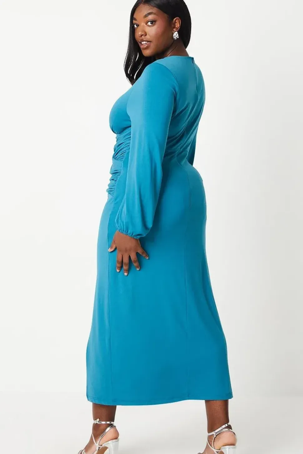 Plus Jersey Tie Wrap Front Long Sleeve Maxi Dress