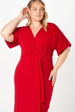 Plus Jersey Wrap Front Midi With Ruffle