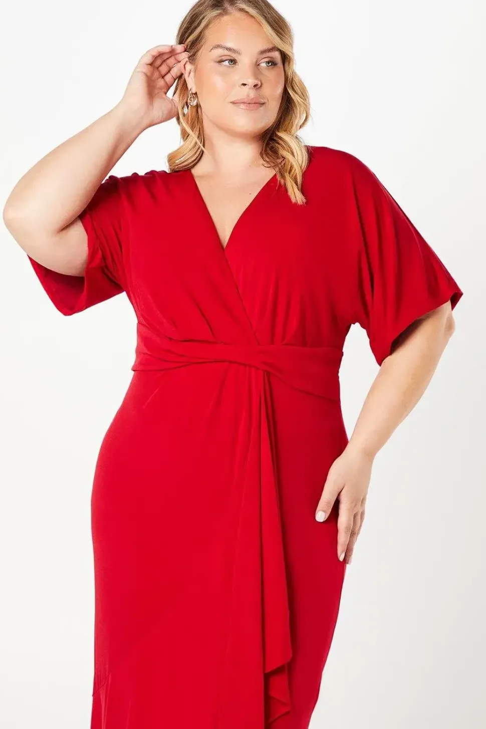 Plus Jersey Wrap Front Midi With Ruffle