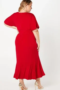 Plus Jersey Wrap Front Midi With Ruffle