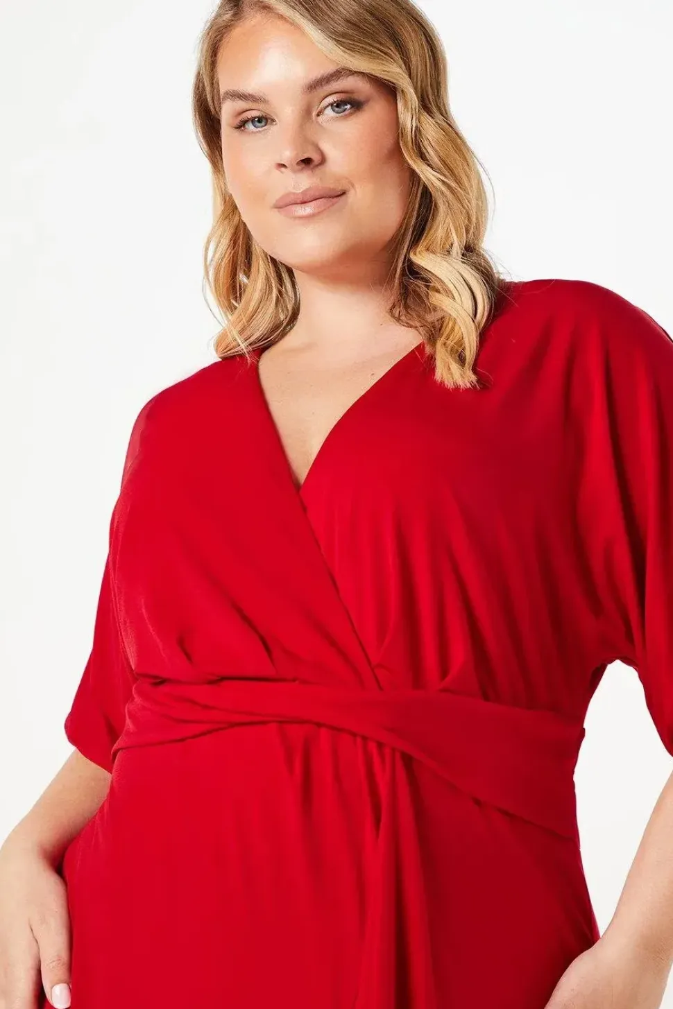 Plus Jersey Wrap Front Midi With Ruffle