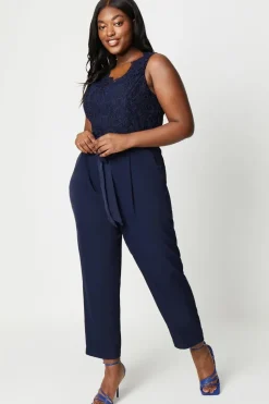 Plus Lace V Neck Jumpsuit