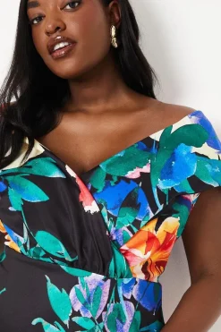 Plus Printed Bardot Midi Dress
