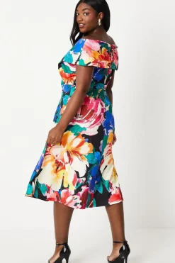 Plus Printed Bardot Midi Dress
