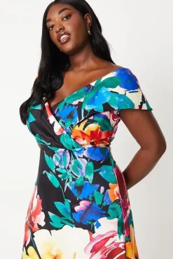 Plus Printed Bardot Midi Dress