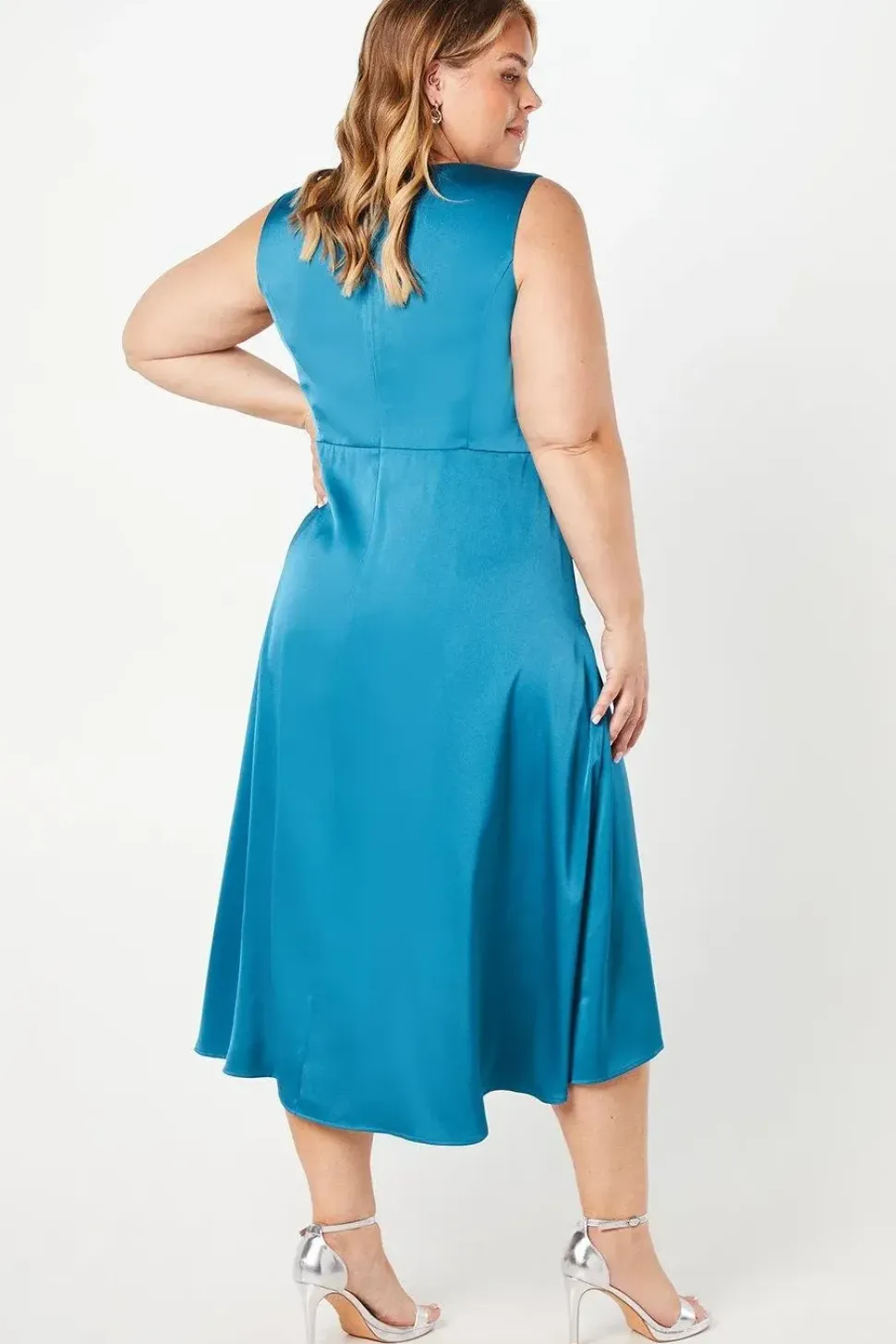 Plus Satin Tie Waist Detail Midi Wedding Guest Dress